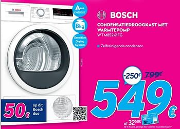 Promoties Bosch condensatiedroogkast met warmtepomp wtm852k1fg - Bosch - Geldig van 03/01/2021 tot 31/01/2021 bij Krefel