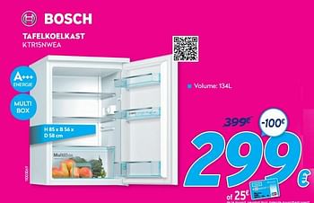 Promoties Bosch tafelkoelkast ktr15nwea - Bosch - Geldig van 03/01/2021 tot 31/01/2021 bij Krefel