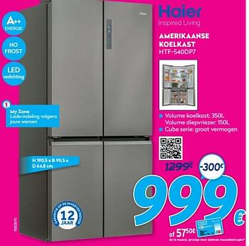 Promoties Haier amerikaanse koelkast htf-540dp7 - Haier - Geldig van 03/01/2021 tot 31/01/2021 bij Krefel
