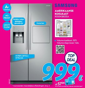 Promoties Samsung amerikaanse koelkast rs50n3803sa - Samsung - Geldig van 03/01/2021 tot 31/01/2021 bij Krefel