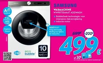 Promoties Samsung wasmachine ww90t554aat addwash - Samsung - Geldig van 03/01/2021 tot 31/01/2021 bij Krefel
