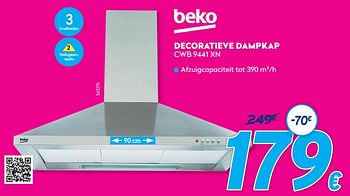 Promoties Beko decoratieve dampkap cwb 9441 xn - Beko - Geldig van 03/01/2021 tot 31/01/2021 bij Krefel