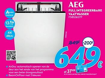 Promoties Aeg full integreerbare vaatwasser fsb53627p - AEG - Geldig van 03/01/2021 tot 31/01/2021 bij Krefel