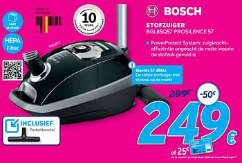 Promoties Bosch stofzuiger bgl85q57 prosilence 57 - Bosch - Geldig van 03/01/2021 tot 31/01/2021 bij Krefel