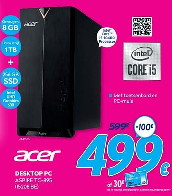 Promoties Acer desktop pc aspire tc-895 i5208 be - Acer - Geldig van 03/01/2021 tot 31/01/2021 bij Krefel