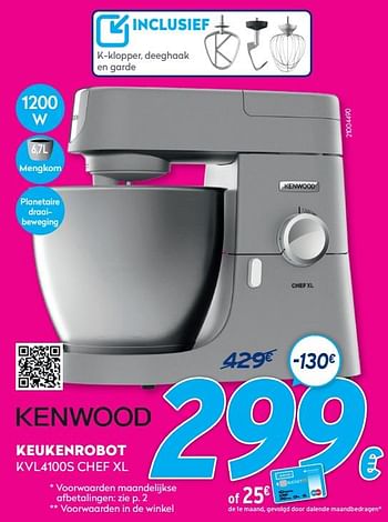 Promotions Kenwood keukenrobot kvl4100s chef xl - Kenwood - Valide de 03/01/2021 à 31/01/2021 chez Krefel