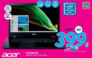 Promoties Acer notebook aspire 3 a317-32-c4kj - Acer - Geldig van 03/01/2021 tot 31/01/2021 bij Krefel