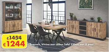 Promoties Dressoir, vitrine met led en tafel 220cm met x poot - Huismerk - O & O Trendy Wonen - Geldig van 01/01/2021 tot 31/01/2021 bij O & O Trendy Wonen
