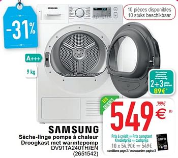 Promoties Samsung sèche-linge pompe à chaleur droogkast met warmtepomp dv91ta240th-en - Samsung - Geldig van 05/01/2021 tot 31/01/2021 bij Cora