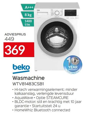 Promoties Beko wasmachine wtv81483csb1 - Beko - Geldig van 04/01/2021 tot 31/01/2021 bij Selexion