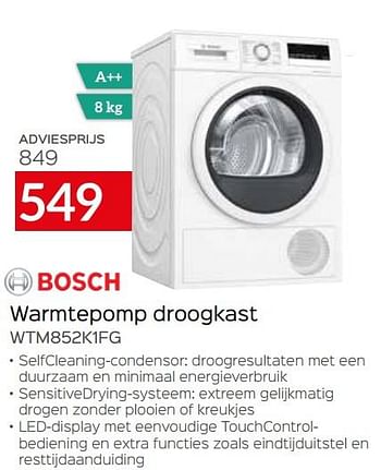 Promotions Bosch warmtepomp droogkast wtm852k1fg - Bosch - Valide de 04/01/2021 à 31/01/2021 chez Selexion