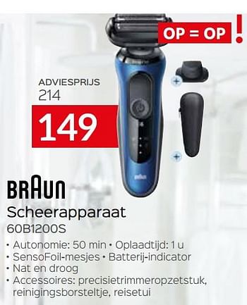 Promotions Braun scheerapparaat 60b1200s - Braun - Valide de 04/01/2021 à 31/01/2021 chez Selexion