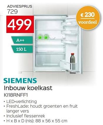 Promoties Siemens inbouw koelkast ki18rnff1 - Siemens - Geldig van 04/01/2021 tot 31/01/2021 bij Selexion