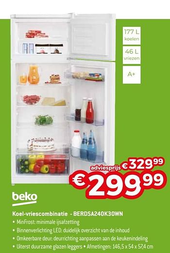 Promoties Beko koel-vriescombinatie - berdsa240k30wn - Beko - Geldig van 04/01/2021 tot 31/01/2021 bij Exellent