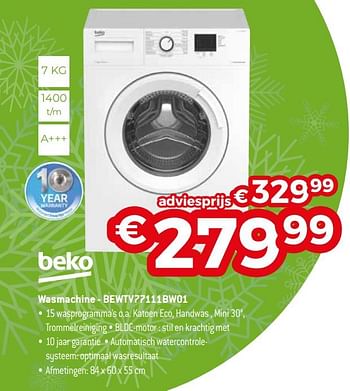 Promoties Beko wasmachine - bewtv77111bw01 - Beko - Geldig van 04/01/2021 tot 31/01/2021 bij Exellent