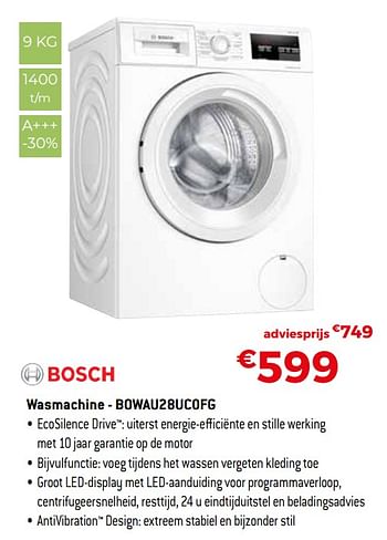 Promoties Bosch wasmachine - bowau28uc0fg - Bosch - Geldig van 04/01/2021 tot 31/01/2021 bij Exellent