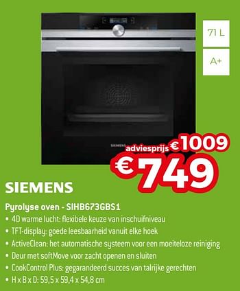 Promoties Siemens pyrolyse oven - sihb673gbs1 - Siemens - Geldig van 04/01/2021 tot 31/01/2021 bij Exellent