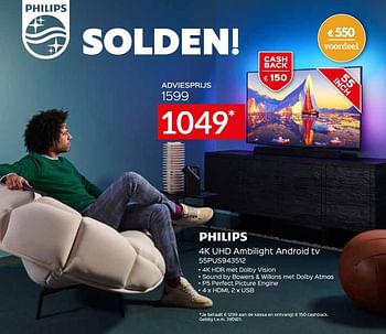 Promoties Philips 4k uhd ambilight android tv 55pus943512 - Philips - Geldig van 04/01/2021 tot 31/01/2021 bij Selexion