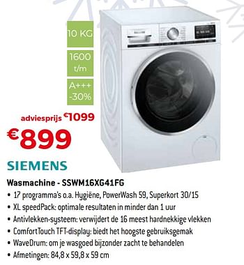 Promoties Siemens wasmachine - sswm16xg41fg - Siemens - Geldig van 04/01/2021 tot 31/01/2021 bij Exellent