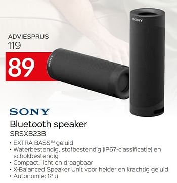 Promoties Sony bluetooth speaker srsxb23b - Sony - Geldig van 04/01/2021 tot 31/01/2021 bij Selexion