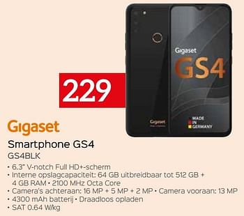 Promoties Gigaset smartphone gs4 gs4blk - Gigaset - Geldig van 04/01/2021 tot 31/01/2021 bij Selexion