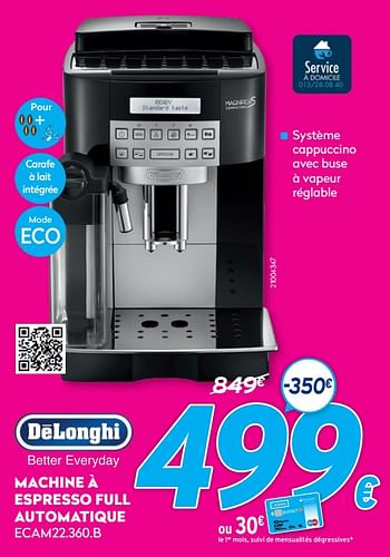 Promotions Delonghi machine à espresso full automatique ecam22.360.b - Delonghi - Valide de 03/01/2021 à 31/01/2021 chez Krefel