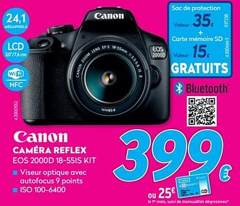 Promotions Canon caméra reflex eos 2000d 18-55is kit - Canon - Valide de 03/01/2021 à 31/01/2021 chez Krefel