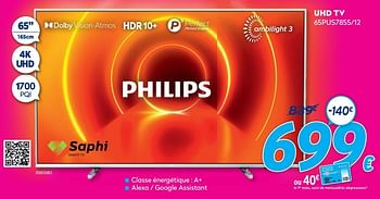 Promotions Philips uhd tv 65pus7855-12 - Philips - Valide de 03/01/2021 à 31/01/2021 chez Krefel