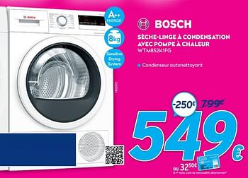 Promotions Bosch sèche-linge à condensation avec pompe à chaleur wtm852k1fg - Bosch - Valide de 03/01/2021 à 31/01/2021 chez Krefel