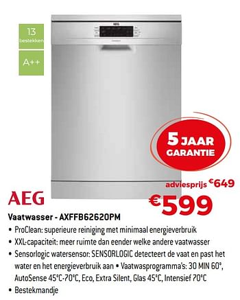Promoties Aeg vaatwasser - axffb62620pm - AEG - Geldig van 04/01/2021 tot 31/01/2021 bij Exellent