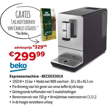 Promoties Beko espressomachine - beceg5301x - Beko - Geldig van 04/01/2021 tot 31/01/2021 bij Exellent