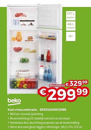 Promotions Beko koel-vriescombinatie - berdsa240k30wn - Beko - Valide de 04/01/2021 à 31/01/2021 chez Exellent