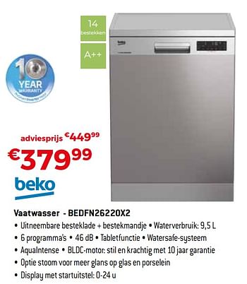 Promoties Beko vaatwasser - bedfn26220x2 - Beko - Geldig van 04/01/2021 tot 31/01/2021 bij Exellent