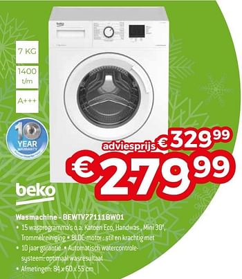 Promoties Beko wasmachine - bewtv77111bw01 - Beko - Geldig van 04/01/2021 tot 31/01/2021 bij Exellent