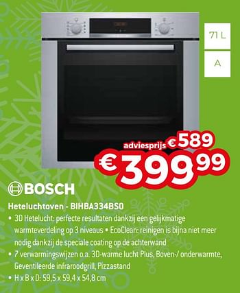 Promoties Bosch heteluchtoven - bihba334bs0 - Bosch - Geldig van 04/01/2021 tot 31/01/2021 bij Exellent