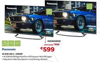 Promoties Panasonic 4k uhd led tv patx40hx830e - Panasonic - Geldig van 04/01/2021 tot 31/01/2021 bij Exellent