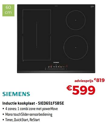 Promotions Siemens inductie kookplaat - sied651fsb5e - Siemens - Valide de 04/01/2021 à 31/01/2021 chez Exellent