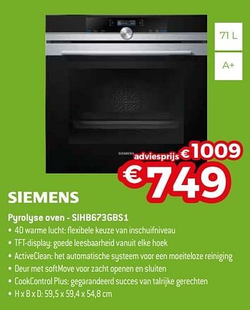 Promoties Siemens pyrolyse oven - sihb673gbs1 - Siemens - Geldig van 04/01/2021 tot 31/01/2021 bij Exellent
