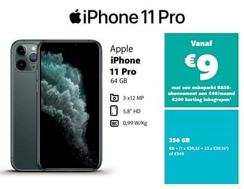 Promotions Apple iphone 11 pro 256 gb - Apple - Valide de 03/01/2021 à 05/02/2021 chez Base