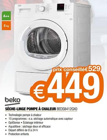 Promotions Beko sèche-linge pompe à chaleur beds8412gx0 - Beko - Valide de 04/01/2021 à 31/01/2021 chez Expert