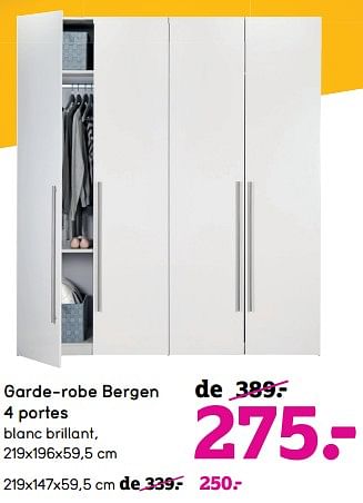 Promotions Garde-robe bergen 4 portes - Produit maison - Leen Bakker - Valide de 04/01/2021 à 31/01/2021 chez Leen Bakker