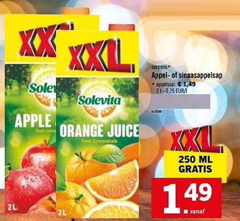 Promoties Appel- of sinaasappelsap - Solevita - Geldig van 11/01/2021 tot 16/01/2021 bij Lidl
