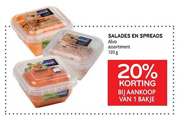 Promoties 20% korting bij aankoop van 1 bakje salades en spreads alvo - Huismerk - Alvo - Geldig van 13/01/2021 tot 26/01/2021 bij Alvo