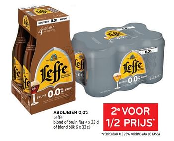 Promoties 2e voor 1-2 prijs abdijbier 0,0% leffe blond of bruin fles of blond blik - Leffe - Geldig van 13/01/2021 tot 26/01/2021 bij Alvo
