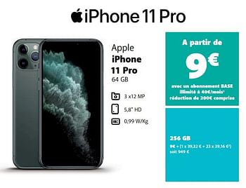 Promotions Apple iphone 11 pro 256 gb - Apple - Valide de 03/01/2021 à 05/02/2021 chez Base