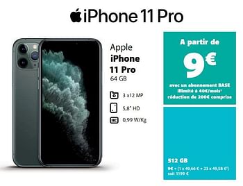 Promotions Apple iphone 11 pro 512 gb - Apple - Valide de 03/01/2021 à 05/02/2021 chez Base