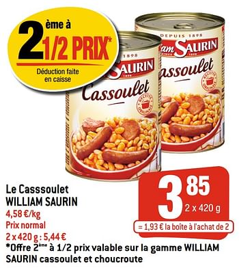 Promotions Le casssoulet william saurin - William Saurin - Valide de 06/01/2021 à 12/04/2021 chez Smatch