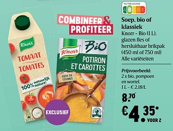 Promoties Bio pompoen en wortel - Knorr - Geldig van 07/01/2021 tot 13/01/2021 bij Delhaize