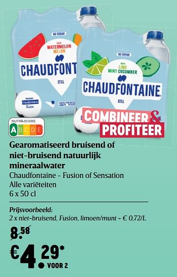 Promoties Niet-bruisend fusion limoen-munt - Chaudfontaine - Geldig van 07/01/2021 tot 13/01/2021 bij Delhaize