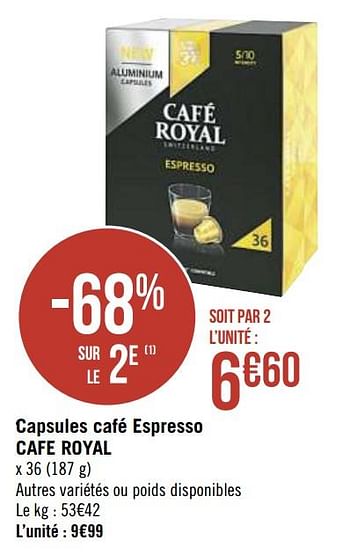 Promotions Capsules café espresso cafe royal - Café Royal  - Valide de 04/01/2021 à 17/01/2021 chez Super Casino